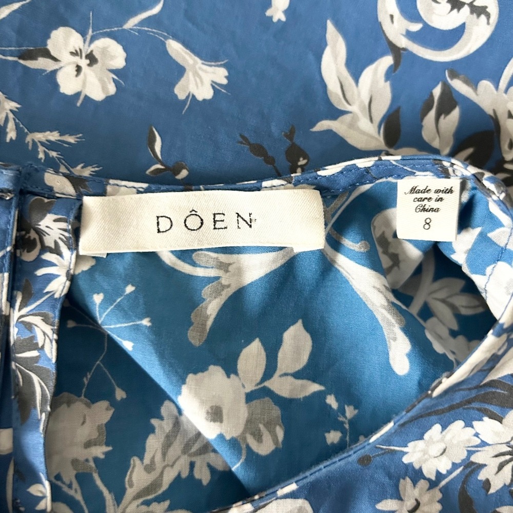Doen Adele Dress Blue Jardins de la Fontaine Floral Cotton Mini Shift Size 8 - Picture 5 of 7